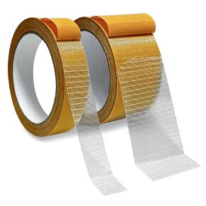 Super Sticky Double Sided Fabric Tape, Heavy Duty Fabric Tape with Fiberglass Mesh Strong Adhesive for DIY Crafts Mounting Carpets Fixed Clothes Photo, Two Rolls 1.58" x 66FT & 0.79" x 33FT