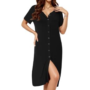 DB MOON Womens Nightgowns Button Up Pajamas Short Sleeve Night Gown Sleep Wear Dress