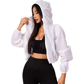 Verdusa Women's Zip Up Long Sleeve Hooded Short Jacket Lightweight Athletic Jacket