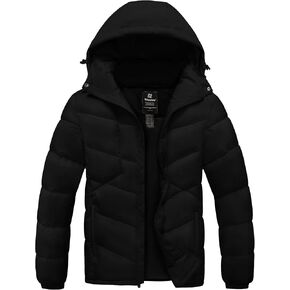 wantdo Men's Puffer Jacket Waterproof Winter Cotton Coat Hooded Parka Jacket Recycled Outerwear (Regular and Big Size)