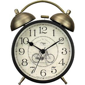 Twin Bell Alarm Clock, Retro Analog Alarm Clock Silent Non-Ticking Quartz with Nigh Light, Small Desk Clock for Bedside Table, Battery Operated (Rose)