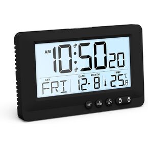 AMIR Travel Alarm Clock, LCD Display Digital Clock, 5-Minute Snooze, 5-Second Backlight, 2 Alarms, Low Battery Alert, Alarm Clock for Bedroom,Office,Travel (Batteries Not Included)