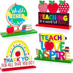 4 PCS Teacher Appreciation Gifts Bulk Teacher Appreciation Table Decoration Centerpieces Wooden Table Sign for Office Classroom Home Decorations