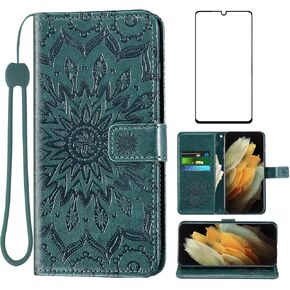 حافظة هاتف لهاتف سامسونج جالاكسي S21 Ultra Glaxay S21ultra 5G مع واقي شاشة من الزجاج المقسى وغطاء جلدي نحيف وغطاء حامل بطاقة حامل خلية Gaxaly 21S S 21 21ultra G5 للنساء والرجال باللون الأحمر in Kuwait