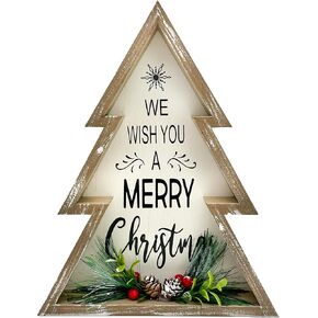 Christmas Decorations Farmhouse Christmas Tree Decor Pinecones Merry Christmas Sign Wooden Decorative Block Rustic Tabletop Xmas Party Holiday Décor for Home