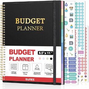 SUNEE Budget Planner - Monthly Budget Book with Expense Tracker Notebook, Undated 12 Month Bill Organizer & Finance Planner to Manage Your Money, A5(6.4" x 8.3") Account Book with Colorful Tab, Black