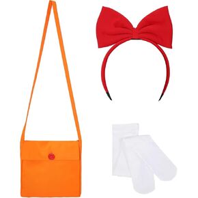 3 Pcs Girls Witch Halloween Costume for Girl Red Bow Headband Anime Orange Bag White Stockings Set Women Costume Accessories Halloween Witch Cosplay