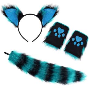 Faux Fur Cat Wolf Fox Costume Accessories Ear Headband Gloves Wolf Fox Tail Set for Halloween Xmas Cosplay Costume Accessory