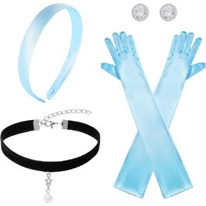 Fumwase Princess Costume Accessories with Blue Headband Long Gloves Choker and Earrings Princess Accessories for Girls Women Halloween Christmas Cosplay