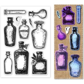 PH PandaHall Silicone Clear Stamps Vintage Bottle Clear Stamps for Crafting Transparent Silicone Stamps Clear PVC Stamps for Card Making DIY Scrapbooking Photo Album Decorative 11x16cm/4.3x6.3Inches