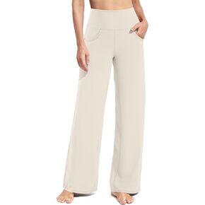 Promover Women's Yoga Pants with Pockets Wide Leg Lounge Pants High Waist Bootleg Work Dress Pants Full Length Lightweight(Heather Grey,XXL,30")