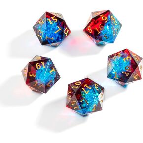 5 قطعة نرد متعدد السطوح D20 نرد 22 مللي متر راتينج 20 جانب لعبة النرد لألعاب طاولة النرد RPG MTG DND (أحمر أزرق)