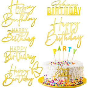 6 Pcs Happy Birthday Cake Toppers Gold Happy Birthday Cake Topper Sticks Acrylic Happy Birthday Cake Sign Banner Pick Gold Birthday Cake Decorations For Cake Party Anniversary Birthday 6 Styles