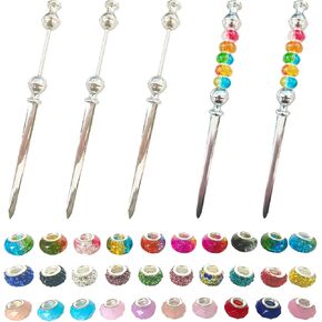 5 Pcs Beaded Letter Opener Envelope Stainless Steel Letter Openers with 30 Assorted Large Hole Beads for DIY Office Supplies Gift (Silver)