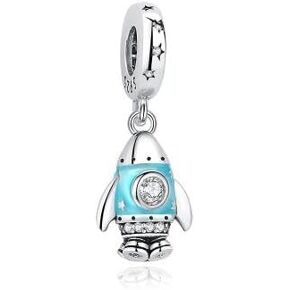 Nbsameng S925 Sterling Silver Charms Bead Compatible for Pandora Bracelets and Necklaces, DIY Jewelry for Women, Blue Rocket