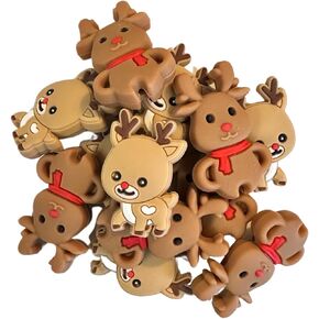 Lashicorn Reindeer Christmas Silicone Focal Beads | 12 Pack Cute Santa Deer Rudolph for Freshie Hanger Cardstock Rounds Beadable Makeup Brushes Charms Winter Holiday Beaded Pens
