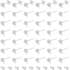 UNICRAFTALE 100Pcs 304 Stainless Steel Stud Earring Findings with Loops Ball Post Ear Studs with 316 Surgical Stainless Steel Pin and Ear Nuts Pin 0.8mm for DIY Earrings Jewellery Making