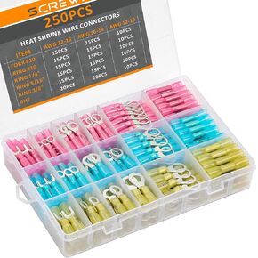 120PCS Heat Shrink Ring Connectors,16-14 Guage Marine Grade Ring Terminals 3/8",Tinned Copper Electrical Eyelet Wire Connectors Blue