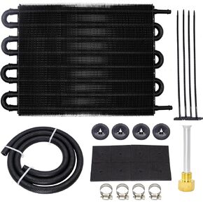 HiSport 5/16" 8 Pass Transmission Oil Cooler，Engine External Universal Trans Cooler Kit Compatible with Ford, Chevrolet, Dodge Ram Aluminium Transmission Coolers