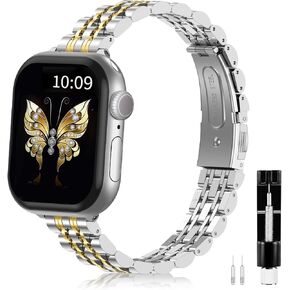 Fintie Slim Metal Band Compatible with Apple Watch 42mm(Series 10) 41mm 40mm 38mm, Stainless Steel Chain Strap iWatch Bands SE Series 10 9 8 7 6 5 4 3 2 1