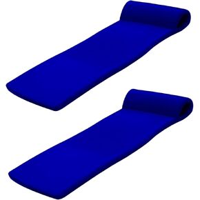 TRC Recreation Sunsation 1.75" Thick Vinyl Coated Foam Swimming Pool Float Mat Adult Lounger with Built-in Roll Pillow, 2 Pack, Navy Blue