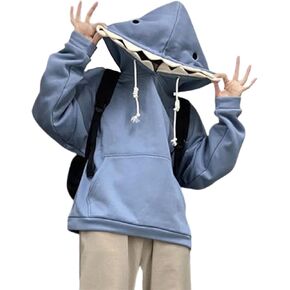 بلوفر نسائي بغطاء للرأس Kawaii Shark لطيف بأكمام طويلة Harakuju بلوفر كبير الحجم على شكل حيوان جمالي للفتيات المراهقات in Kuwait