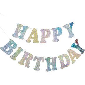 Iridescent Gold Happy Birthday Banner,Holographic Gold Happy Birthday Banner, For Bday Party Decorations