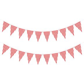 2 Pieces Red and White Checkered Banner, Double Sided Red Gingham Pennant Banner for BBQ Picnic Theme Baby Shower Birthday Party Decorations Supplies