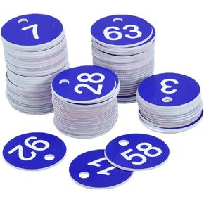 MECCANIXITY Round 1-100 Number Tag Key Tag Acrylic Engraved Blue ID Tag for Decoration, Pack of 100