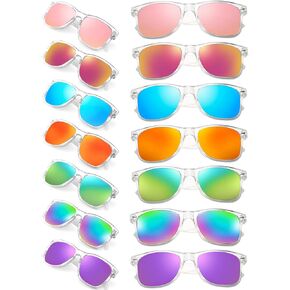 Pibupibu 14 Pack Wholesale Neon Sunglasses Bulk, Retro 80s Mirrored Lens Adult Sunglasses Party Favors