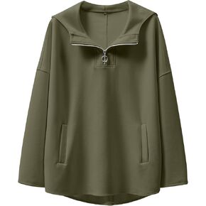 Womens Oversized Hoodie Quarter Zip Sweatshirts 2024 Fall Tunic Pullover Top Trendy Teen Girls Preppy Clothes