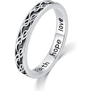 Faith Hope Love Ring 925 Sterling Silver Celtic Knot Oxidized Ring Dainty Inspirational Ring Vintage Viking Rings Celtic Jewelry Gifts for Women Men