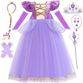 Rapunzel Dress for Girls Toddler Purple Princess Costume for Halloween Birthday Party Cosplay