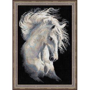 RIOLIS - Andalusian Character 1451, Counted Cross Stitch Kit 11,81" x17,72, White Horse Embroidery Kit, Cross Stitch Patterns for Adults with Horse, Cross Stitch Kits for Adults Advanced & Beginners