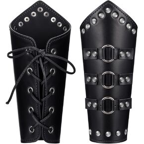 2 Pcs Leather Arm Guards Adults Buckle Leather Bracers Adjustable Leather Gauntlet Wristband Medieval PU Leather Arm Armer Cosplay Cuff Leather Arm Gauntlet Wristband for Men Women (Black)