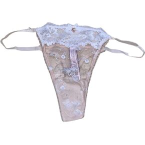 Victoria's Secret Body By Victoria Lace & Embroidery String Thong Panty Color Beige Size Large New