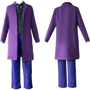 Adult Joker Costume Men Clown Cosplay Costume Halloween Bodysuit Joker Coat Shirt Vest Full Suit Outfit
