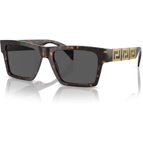 Versace VE 4445 108/87 Havana Acetate Rectangle Sunglasses Dark Grey Standard Lens