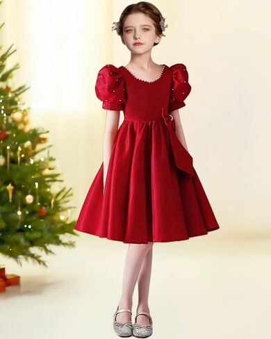 Satin Flower Girl Dresses for Wedding Beads Vintage Pageant Dress First Communion Gown with Bow Knot in Kuwait