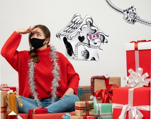 دلايات موضة عيد الميلاد متوافقة مع الأساور والقلائد مجوهرات عيد ميلاد العائلة دلايات الخرزات النسائية 925 زركونيا فضية in Saudi Arabia