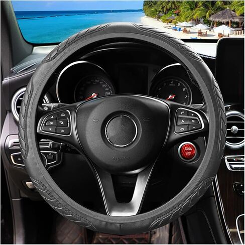 BELOMI Leather Elastic Steering Wheel Cover, Universal 15 Inch, Non-Slip and Breathable, Car Interior Accessories, Durable Waterproof Steering Wheel Protector Wrap for Sedan, SUV, Truck (Gray) in Saudi Arabia