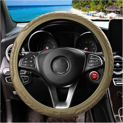 BELOMI Leather Elastic Steering Wheel Cover, Universal 15 Inch, Non-Slip and Breathable, Car Interior Accessories, Durable Waterproof Steering Wheel Protector Wrap for Sedan, SUV, Truck (Gray) in Saudi Arabia