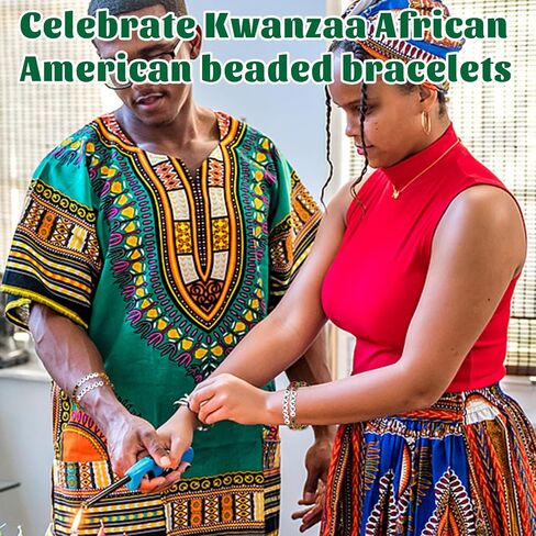 24 قطعة أساور مطرزة من Happy Kwanzaa للرجال والنساء أساور الصداقة الأفريقية باللون الأسود الأمريكي والأحمر والأسود والأخضر سوار مرن مجوهرات مع حقائب بطاقات لـ Kwanzaa Kinara in Kuwait