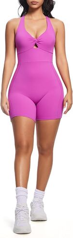 Aoxjox Twist Front and Back Workout Lola Romper for Women - High-Waist One Piece Scrunch Gym Yoga Sports Jumpsuit 6" in Saudi Arabia