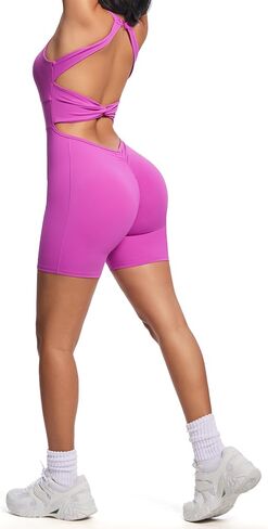 Aoxjox Twist Front and Back Workout Lola Romper for Women - High-Waist One Piece Scrunch Gym Yoga Sports Jumpsuit 6" in Saudi Arabia