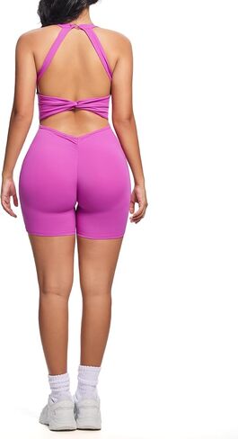 Aoxjox Twist Front and Back Workout Lola Romper for Women - High-Waist One Piece Scrunch Gym Yoga Sports Jumpsuit 6" in Saudi Arabia