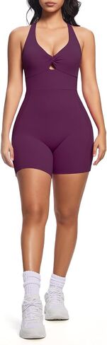 Aoxjox Twist Front and Back Workout Lola Romper for Women - High-Waist One Piece Scrunch Gym Yoga Sports Jumpsuit 6" in Saudi Arabia