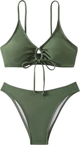 COZYEASE Women's 2 Piece Bikini Set Front Drawstring Ruched Bathing Suit Set High Cut Cami Swimwear Sets in Saudi Arabia