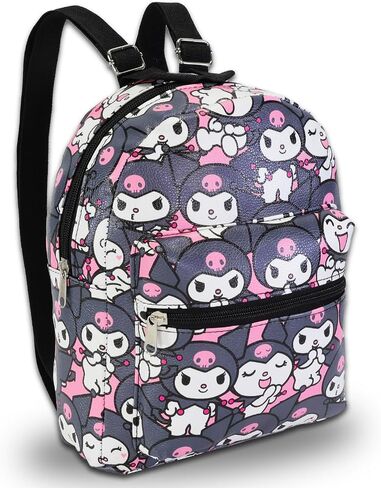 Kuromi Mini Backpack for Kids Set - 10" Faux Leather Kuromi Backpack with Front Pocket Plus Water Bottle | Sanrio Backpack Bundle for Girls in Saudi Arabia