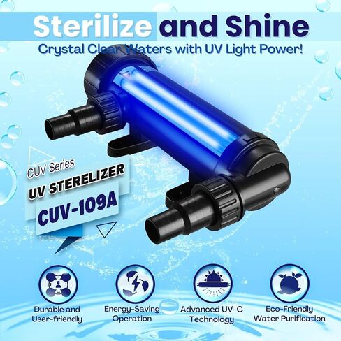 Flexzion 55W معقم بالأشعة فوق البنفسجية ضوء 110V مصباح تنقية المياه مرشح الأشعة فوق البنفسجية مع أنبوب لمبة لحوض السمك حوض السمك الذهبي الشعاب المرجانية كوي، أسود (CUV-155X) in Saudi Arabia